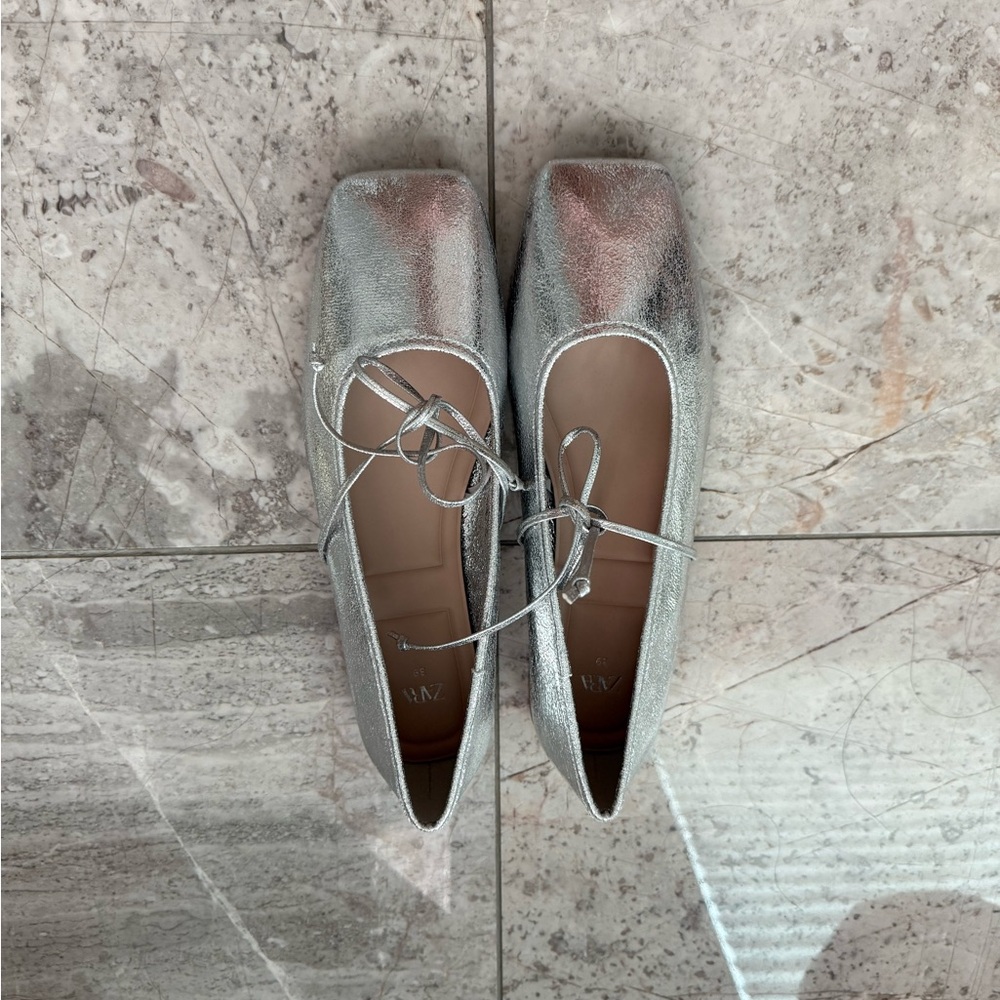 Zara Silver Women's Ballet Flats New